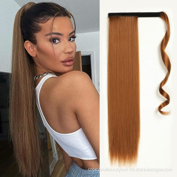 Clip in Ponytail Extension Wrap Around Long Straight Pony Tail Hair 28 Inch Synthetic Hairpiece